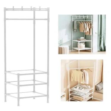 Imagem de Sapateira Rack Canto Cabides Roupas Portatil Armario Organizador Dobravel Arara Branco