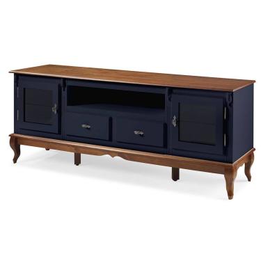 Imagem de Rack para Tv com Pés Luis XV 2 Gavetas 2 Portas e Nicho 60503 Linz Móveis - Azul Petróleo/Imbuia Glazer