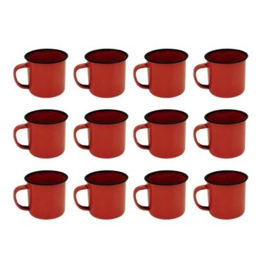 Imagem de Caneca Esmaltada Retro 80Ml Vintage Jogo 12 Pcs - Vermelho