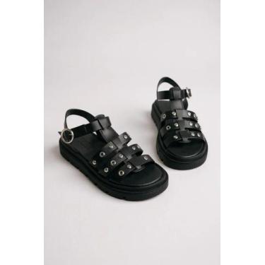 Imagem de Sandália Rasteira Moleca Com Tachas E Solado Tratorado Confortável Pre