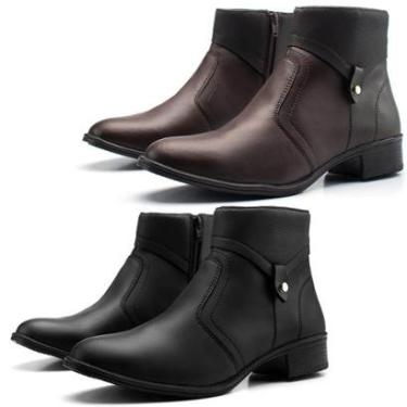 Imagem de Kit 2 Bota Feminina Cano Curto Salto Baixo Dia A Dia Casual Zíper Lateral Confortável Moderna-Feminino