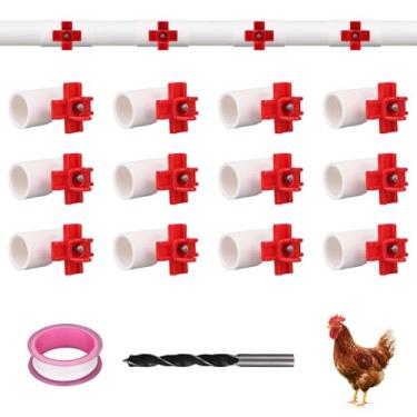 Imagem de Embalagem 12 Bicos Horizontais para Bebedouro Frango, com Ligações em T de PVC de 1/2'', Sistema Automático Bebedouro para Frangos Patos Codornizes Gansos e Outras Aves