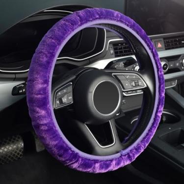 Imagem de KAFEEK Capa para volante de pelúcia roxa elástica, 38 cm, microfibra, universal para carro, SUV, caminhão e van