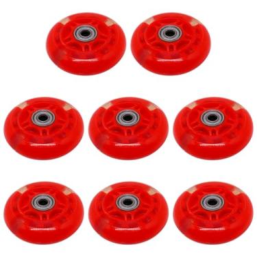 Imagem de BENLIUDH Rodas de skate em linha com rolamentos, lâmina de rolo de 7 polegadas 76 mm rodas transparentes para ambientes externos e internos para cadeiras de escritório, bagagem (pacote com 8, vermelho