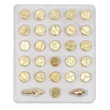 Imagem de Aramox 26 Letras Latão Alfabeto Escultura Dica, Personalização, Madeira Queima Acessórios, para Madeira, Couro, Branding, DIY, Artesanato, Pirografia