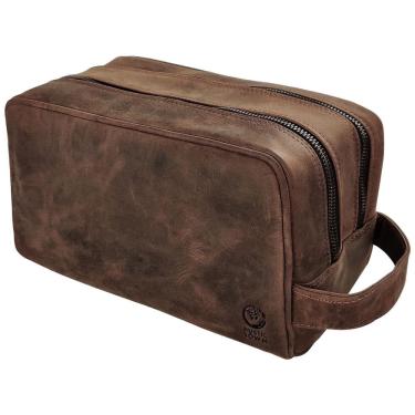 Imagem de Rustic Town Necessaire Masculina Vintage de Couro com Forro à Prova dÁgua, Marrom