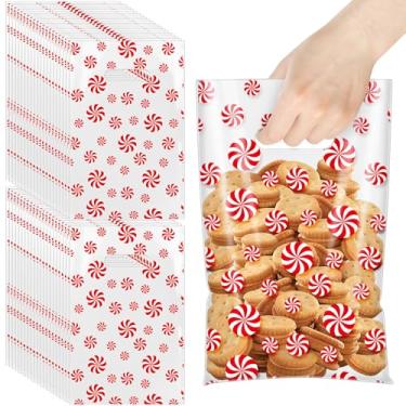 Imagem de AmazingSpark Conjunto de 100 sacos de presente de celofane de Natal 24 x 15 cm, sacos de doces de plástico transparente com alças para suprimentos de festa de Natal