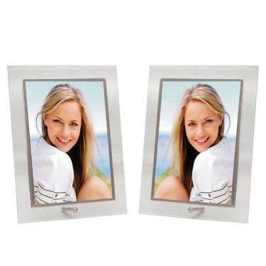 Imagem de Conjunto 2 Porta-retratos Vidro Reto Prime Borda Prata 10x15 Vertical ? Tuut