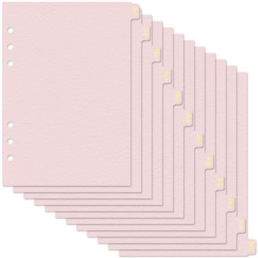 Imagem de Koqye Divisórias de fichário A5 texturizadas de couro com 6 anéis com 12 abas mensais, separadores de página de índice de papel rosa para planejador/organizador (1 conjunto - 12 abas mensais)
