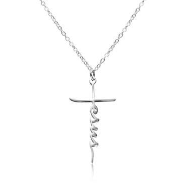 Imagem de Pholidof Conjunto de colar com pingente de cruz Faith Jesus para mulheres, homens, amigos, presentes cristãos religiosos de aço inoxidável, Adjustable, Aço inoxidável, Sem Pedra Preciosa