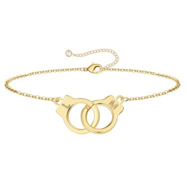 Imagem de M MOOHAM Pulseiras de algema com inicial para mulheres e meninas – presentes para mãe, filha, irmã, casais, pulseiras de amizade, banhado a ouro 14 K, pulseira de duas letras, joias, presentes de