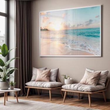 Imagem de Quadro com Moldura e Acrilico Cristal Vidro Sala Quarto Paisagem Praia Decorativo Horizontal Grande Hall