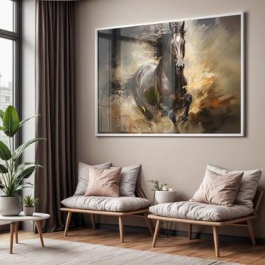 Imagem de Quadro com Moldura e Acrilico Cristal Vidro Sala Quarto Pintura Cavalo Luxo Decorativo Horizontal Grande Hall