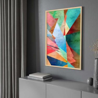 Imagem de Quadro Decorativo com Moldura e Acrilico Cristal Vidro Abstrato Formas Geomêtricas Sala Quarto Hall