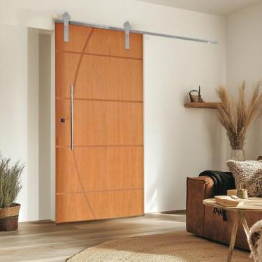 Imagem de Porta Correr 5 Trilho Soft Aparente Puxador Tubo 80cm 120cm X 210cm Di
