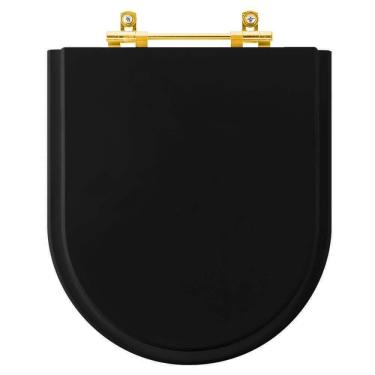 Imagem de Tampa De Vaso Poliéster Riviera Preto Para Bacia Celite Com Ferragem Dourada