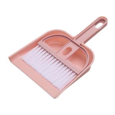 Imagem de Ymiko Mini Conjunto de Vassoura e pá de Lixo, Kit de Mesa Pequena Escova de Varredura para Teclado, Carro, Casa Com Design de Plástico Compacto 17x10,5cm (Rosa)