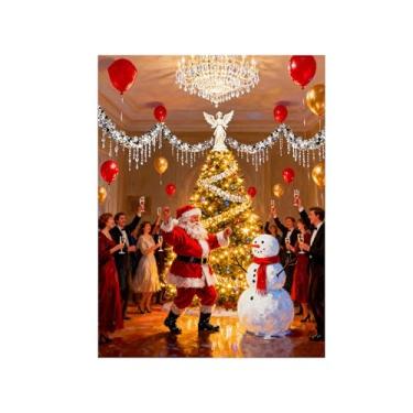 Imagem de Quadro parede Natal-Impressões em tela-Festa boneco neve-Pintura decorativa para sala de estar cozinha 60x80cm Sem Moldura