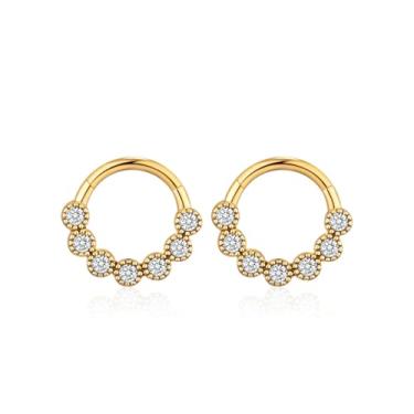 Imagem de 2 peças ouro 16G zircão septo nariz anel 8 mm, aço cirúrgico Daith torre concha argola brinco, joia septo, piercing septo, argola hipoalergênica