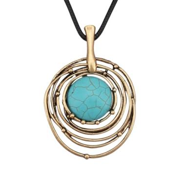 Imagem de Jeniiahua Colares longos para mulheres, boêmio, grosso, com pingente turquesa, vintage, hippie, colares com pingente boho