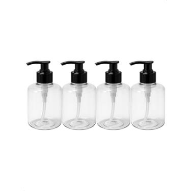 Imagem de Kit 4 Saboneteira Pump Preta Refil Frasco Cilindrico 250ml Creme Shampoo Sabão Liquido Sabonete