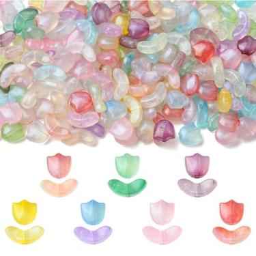 Imagem de Stiesy Contas de acrílico que brilham no escuro, 200 peças, folha luminosa e flor de tulipa com glitter, contas brilhantes transparentes para fazer joias, lembrancinhas de festa noturna