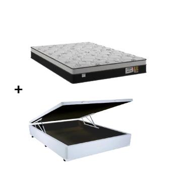 Imagem de Cama Box Baú Casal Branco Colchão Alfa Molas Ensacadas 138x188 - Plumatex