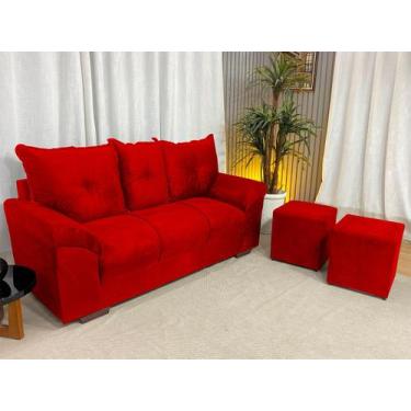 Imagem de Sofá 3 Lugares Chile com Puff Alpoim Vermelho 608