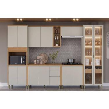 Imagem de Kit Cozinha Modulada 6 Peças Allure (2aéreos+2balcões+1cristaleira+1paneleiro) Cp07 Jequitiba-gris Fosco - Linea Brasil