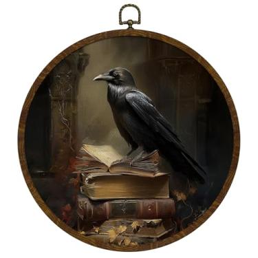 Imagem de KLYTINK Pato selvagem vintage redondo decoração de parede emoldurada 25,4 x 25,4 cm, arte de parede de pássaros escuros, decoração de parede estética para decoração de porta de quarto, sala de estar