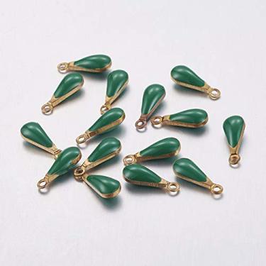 Imagem de 20 peças de pingentes de gota, latão banhado a ouro antigo, lantejoulas esmaltadas, achados de joias para mulheres, joias faça você mesmo, colar, pulseira, brinco, verde, 11 x 4 x 3 mm, orifício: 1 mm
