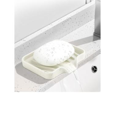 Imagem de 2 peças de suporte de sabão autodrenante, saboneteira de silicone, adequado para cozinha, banheiro, chuveiro, banheira, recipiente de sabão (bege)