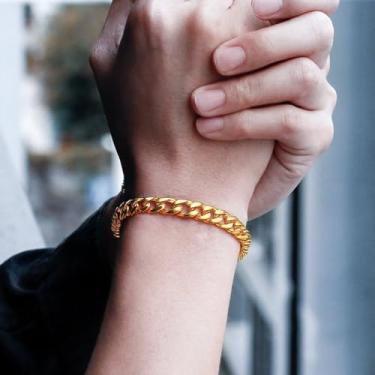 Imagem de Pulseira de corrente de elos cubanos para homens 9 mm de largura aço inoxidável/preto/ouro/prata banhado a prata joias unissex, One Size, Aço inoxidável, Sem Pedra Preciosa