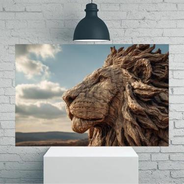 Imagem de Arte de parede em tela rústica vintage paisagem escultura de leão - Pôster sem moldura de 30 x 45 cm - Decoração de casa e escritório para sala de estar, quarto, cozinha e café