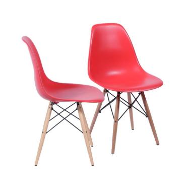 Imagem de Conjunto com 2 Cadeiras DKR Eames Vermelho e Madeira
