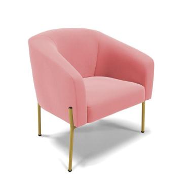 Imagem de Cadeira Sala De Jantar Pé De Ferro Dourado Stella Suede D03 - D'rossi Cor Rose