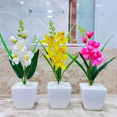 Imagem de Kit 3 Orquídeas Artificiais com Vaso Decorativo – Flor Artificial Elegante para Decoração de Casa e Escritório(Kit 2)