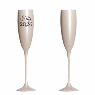 Imagem de Kit 15 Taças Espumante 190ml Acrílica ANO NOVO (Branco Pérola 2025)