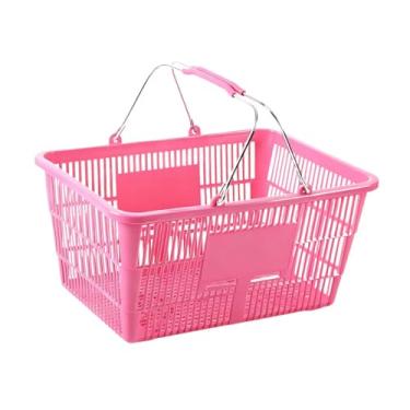 Imagem de KiBcsLic Organizador de cesta de compras de supermercado, cesta de compras de metal resistente e versátil para armazenamento de alimentos, cosméticos e, Rosa