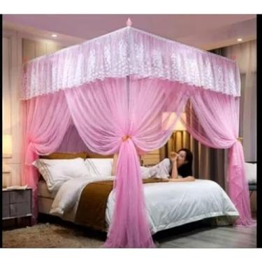 Imagem de Mosquiteiro Palácio com Armação Casal/Box/Queen – Luxuoso, Decorativo e Resistente em Renda Volta ao Mundo(Rosa,Casal)