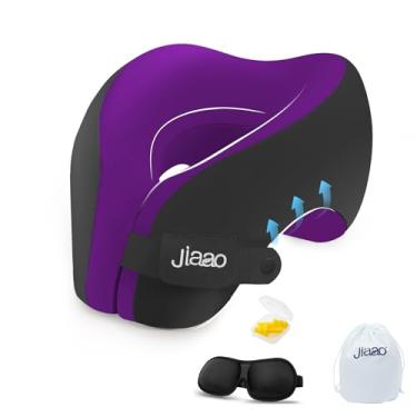 Imagem de Travesseiro de pescoço atualizado de avião, almofadas de pescoço de viagem de espuma viscoelástica para voos longos, máscaras de olhos 3D, tampões de ouvido e bolsa de cordão portátil, travesseiro de