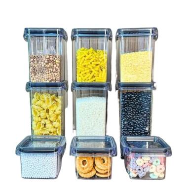 Imagem de Potes Hermeticos para Mantimentos,Conjunto de Potes HerméTicos em AcríLico Cristal Com Trava E Design EmpilháVel - Organizador para Mantimentos(Kit J (9 Peças))