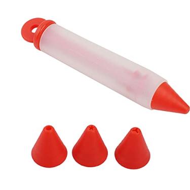 Imagem de Caneta de decoração de sobremesa, ferramenta de escrita de bolo de silicone com 4 bocais para geléia de confeiteiro de chocolate, suprimentos profissionais de confeitaria caseira, kit de pastelaria