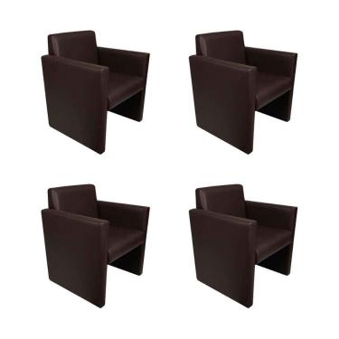 Imagem de Kit 4 Poltronas Nina Executiva 1 Lugar Pé Fechado Madeira Maciça - Marrom Café - Cor: Marrom