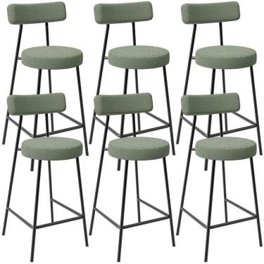 Imagem de Kit 06 Banquetas Baixa Para Cozinha Sala De Jantar Bar Bancada Milão L02 Bouclê Oliva - Lyam Decor