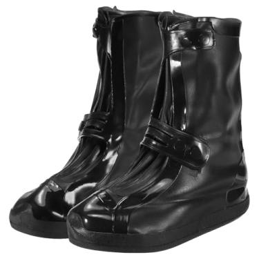 Imagem de HARFINGTON Capa impermeável para sapatos M (EUA 5) antiderrapante PVC reutilizável galochas protetores de sapato de chuva com fivela dupla para homens mulheres chuvoso ao ar livre, preto