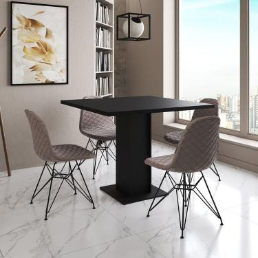 Imagem de Mesa Jantar Londres Quadrada Preta 90Cm 4 Cadeiras Estofadas Nude Médio Eames Ferro Preto