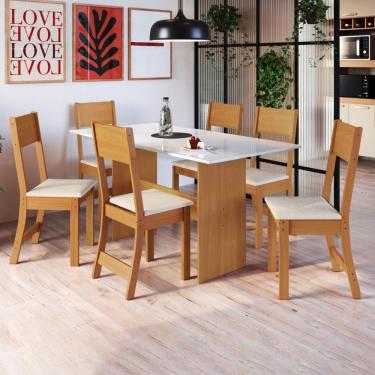 Imagem de Conjunto Sala De Jantar Fidelitá Siena Com 6 Cadeiras Freijó/off-white Assento Linho