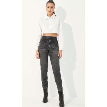 Imagem de Calça Jeans Preta Feminina Cintura Alta Com Metais Colcci-Feminino