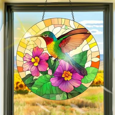 Imagem de Acrílico colorido, apanhador de sol, decoração de janela suspensa de pássaros, arte de parede de arco-íris, para sala de estar, quarto, varanda, interior e exterior, jardim, enfeites de Natal 19 x 19